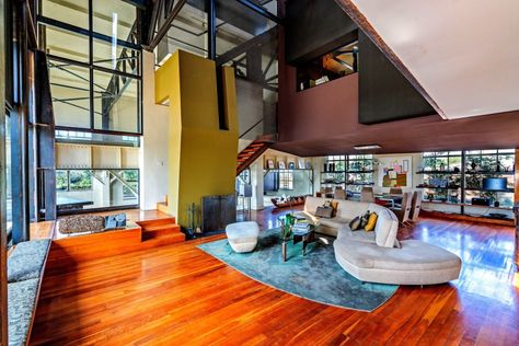 Steel Girder, Live Work Space, Concrete Finishes, Penthouse Suite, Sleek Kitchen, Los Angeles City, Floor Art, Metal Ceiling, Humble Abode