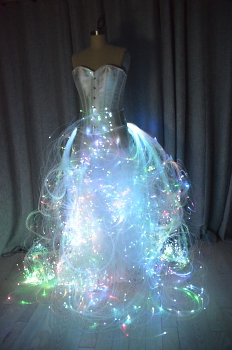 Light Up and Sparkle Dress inspired by Fireworks by Evey - Rainbow Light Bride Custom Wedding Dresses by Evey Light Up Wedding Dress, Fiber Optic Dress, Rave Wedding, Light Up Costumes, Light Up Dresses, Custom Wedding Dresses, Rainbow Wedding, Led Dress, Rainbow Light