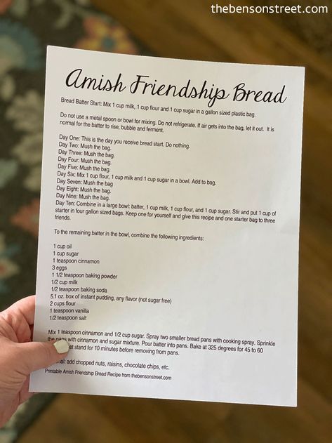 Amish Friendship Bread Starter Recipes How To Make, Baking Amish Friendship Bread, How To Make Amish Friendship Bread Starter, Amish Bread Starter Friendship, How To Start Amish Friendship Bread, Amish Friendship Bread Starter Recipes Without Yeast, Amish Starter Bread Recipes, Friendship Cake Recipe, Amish Friendship Bread Variations Recipes