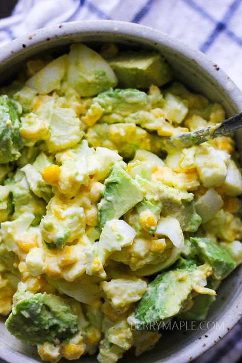 Avocado potato salad Potato Salad With Corn, Potato Eggs, Salad With Corn, Eggs Salad, Corn Avocado Salad, Potato Salad With Egg, Avocado Egg Salad, Salad Recipes Video, Potato Salad Recipe