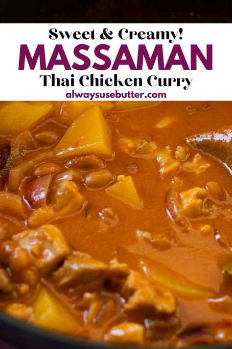 Massaman Curry Chicken Thai, Chicken Massaman Curry Recipe, Massaman Curry Slow Cooker, Gaeng Massaman, Massaman Curry Chicken, Massaman Curry Recipe, Easy Asian Dishes, Chicken Massaman Curry, Massaman Curry Paste