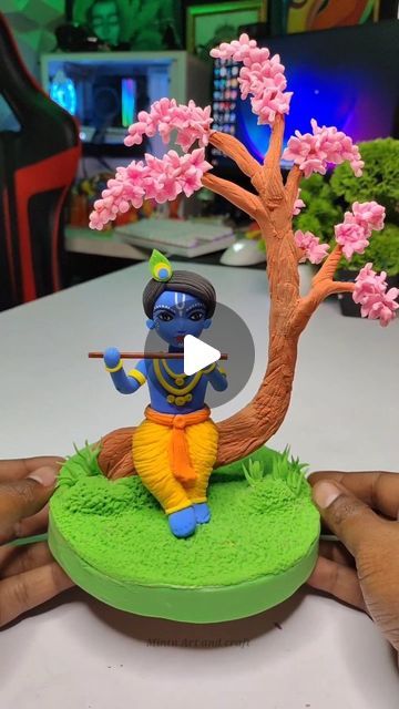 Janmashtami Clay Art, Clay Rangoli Designs, Krishna Craft For Kids, Decoration For Krishna Janmashtami, Clay Krishna Diy, Krishna Craft Ideas, Krishna Jayanthi Decoration Ideas, Krishna Clay Art, Janmashtami Craft Ideas