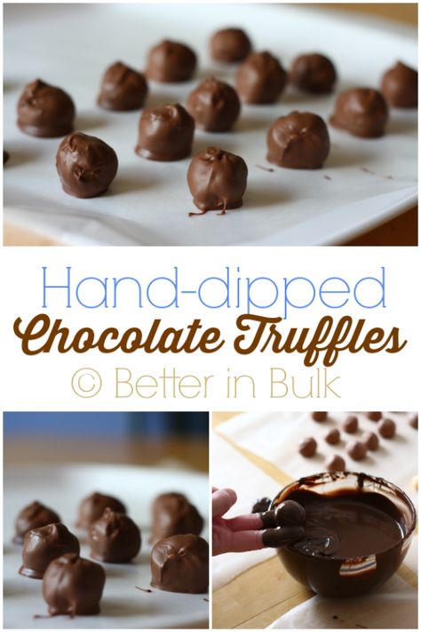 Hand-dipped Chocolate Truffle Recipe from Better in Bulk Melted Chocolate Recipes, Peanut Butter Buckeyes, Truffle Recipe Chocolate, Truffle Recipe, Melting Chocolate Chips, Chocolate Filling, Homemade Candies, Gluten Free Chocolate, Fudge Recipes