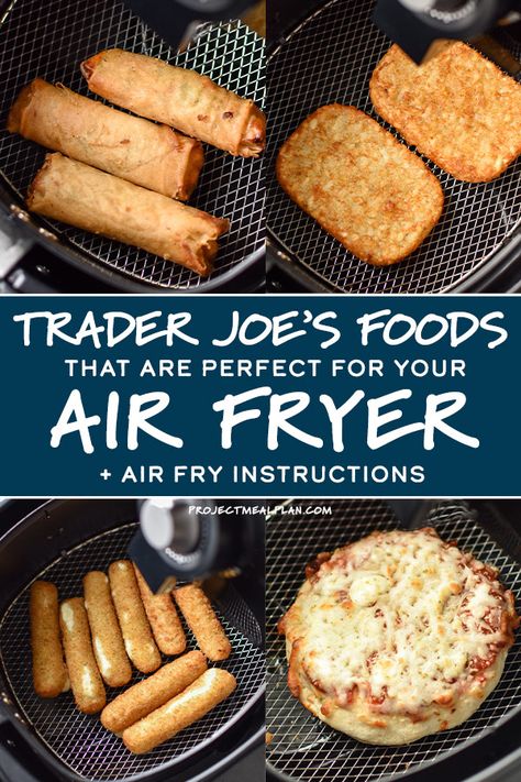 Here are 10 Trader Joe's Foods That Are Perfect for Your Air Fryer! Plus I've included my recommended temperature and time settings for everything I tried! #projectmealplan #traderjoes #airfryer #howtoairfry Wings Air Fryer, Trader Joes Recipes Healthy, Trader Joes Food, Chicken Spring Rolls, Trader Joes Recipes, Air Fryer Oven Recipes, Air Fry Recipes, Air Fryer Dinner Recipes, Air Fryer Recipes Easy