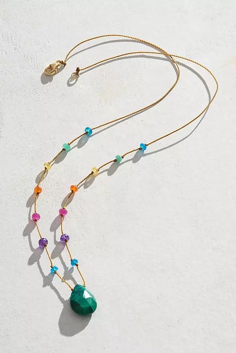 Fine Jewelry + Designer Jewelry | Free People Crystal Drop Necklace, Necklace Ideas Handmade, Light Spectrum, Bracelet Styles, Rainbow Stone, Silk Necklace, Hand Knotted Necklace, Natural Stone Necklace, Rainbow Jewelry