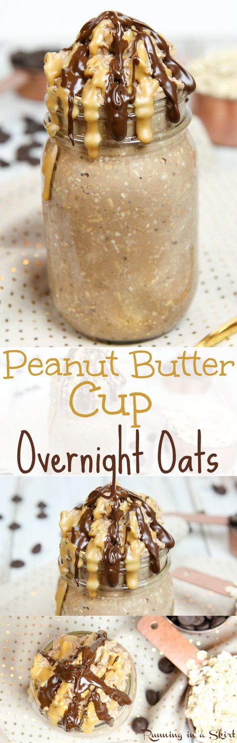 Healthy Peanut Butter Cup Overnight Oats recipe / Running in a Skirt Peanut Butter Cup Overnight Oats, Petit Dej Healthy, Breakfast Ideas Healthy Clean Eating, Oatmeal In A Jar, Breakfast Ideas Healthy, Healthy Peanut Butter Cups, Weight Watcher Desserts, Oat Recipes Healthy, Overnight Oats Recipe Healthy