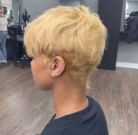 Fade Undercut Women, Pixie Blonde Hair Black Women, Blonde Pixie Haircut Black Women Curly, Short Honey Blonde Hair On Black Women Pixie, Honey Blonde Pixie Cut, Stud Haircut, Short Blonde Fingerwaves Black Women, Short Honey Blonde Hair On Black Women Pixie Cut, Blonde Natural Hair