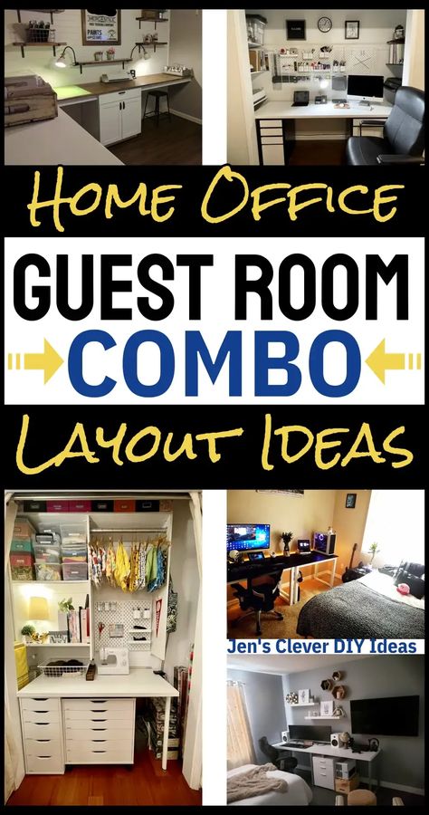 Sewing And Guest Room Combo, Office / Guest Room Decor, Home Office Guest Room Setup, Spare Bedroom With Office Ideas, Spare Bedroom Plus Office, Guest Room With Storage Ideas, Small Bedroom Home Office Ideas Layout, Organize Spare Room, Home Office Craft Room Combo Small Spaces