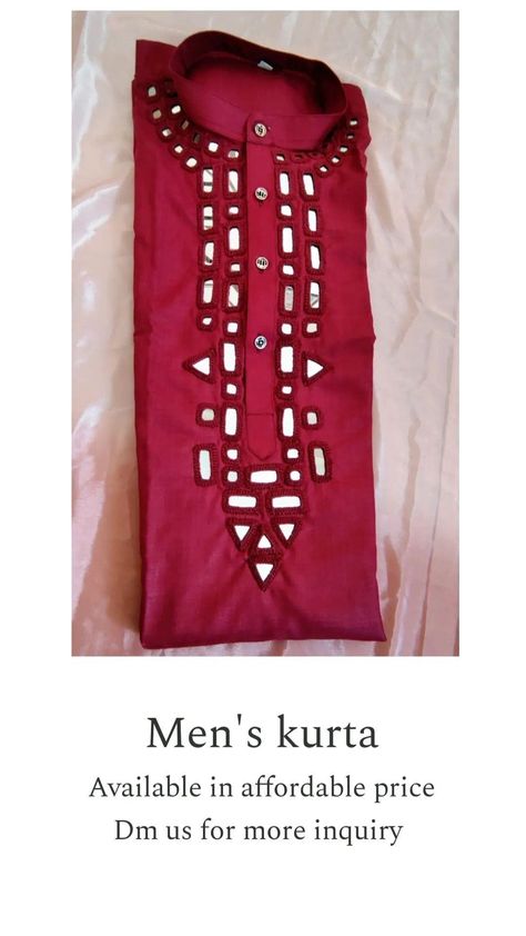 Mirror Work Kurta For Men, Kurta Outfit, Embroidered Jeans Diy, Mirror Blouse, Mirror Work Kurta, Navratri Outfits, Man Dress Design, Fashion Collection Inspiration, Silk Thread Bangles Design