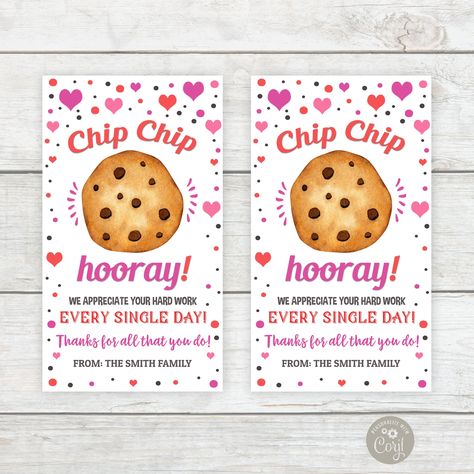 Valentine's Day Cookie Gift Tag EDITABLE Co-worker Printable Gift Tags Teacher Appreciation Employee Staff School PTO PTA Chip Chip Hooray by SweetPixelPrints on Etsy Cookie Valentines Printable, Cookie Gift Tag, Free Teacher Appreciation Printables, Cookie Valentines, Valentines Day Cookie, Christmas Gift Tags Template, Valentines Printable, School Pto, Valentines Gift Tags