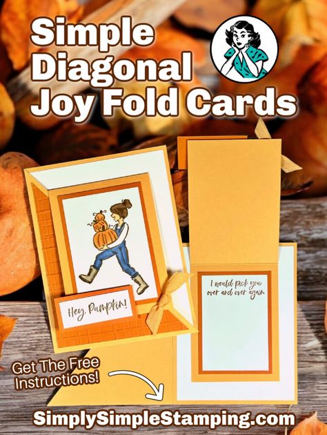 Diagonal Joy Fold Card, Joy Fold Card, Fall Cards Handmade, Papercrafting Ideas, Bridge Card, Gatefold Cards, Slider Cards, Stamp Tutorial, Card Making Videos