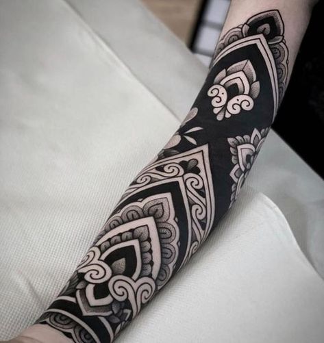 Jack Peppiette, Tattoo Sleeve Cover Up, Mandala Arm Tattoos, Black Sleeve Tattoo, Tattoo Sleeve Filler, Mandala Hand Tattoos, Dr Woo, Geometric Sleeve Tattoo, Black Art Tattoo