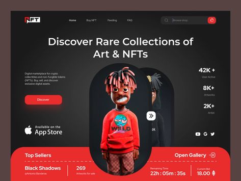 Web Design: NFT Marketplace Homepage by Anvarov Bekzod on Dribbble Nft Website, Nft Design, Unique Website Design, Ui Design Dashboard, Instagram Branding Design, Ecommerce Web Design, Mobile Web Design, Ui Design Website, Nft Marketplace