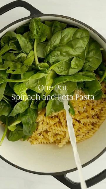 One Pot Spinach And Feta Pasta, Feta Spinach Pasta, Spinach And Feta Pasta, Food Dolls, Fusilli Pasta, One Pot Meal, Feta Pasta, Fresh Spinach, Spinach Pasta