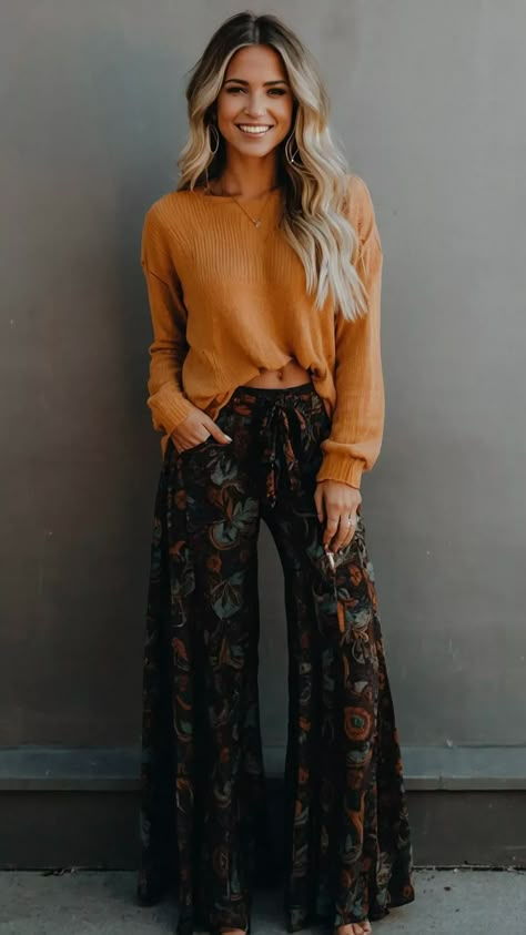 Hippy Casual Outfits, Easy Fall Outfits For Work, Professional Boho Outfits Women, Modern Witchy Fashion, Winter Witch Aesthetic Fashion, Edgy Boho Outfits Winter, Summer Dress To Fall Outfit, Fall Shower Outfit For Guest, Boho Outfits For Work