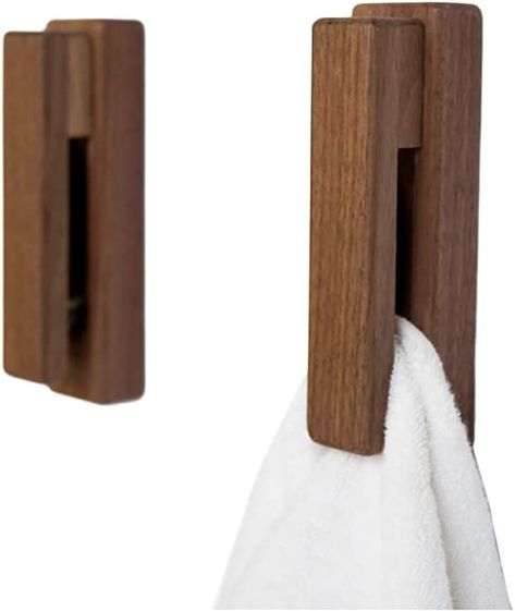 Amazon.com - Wood Towel Hooks -Set of 2 Self Adhesive Vintage Towel Holder Wooden Wall Mounted Towel Racks for Bathroom and Kitchen Home Decor- Quick Drying, Reduce Bacterial Growth, Firmly Holds Towel(Walnut) - Jumbo Clothespin Towel Holder, Bathrooms With Bamboo Accessories, Short Bathroom Towel Ladder, Hand Towel Ring Holder, Small Bathroom Towel Ring, Towel Hanger Shower, Bamboo Shower Accessories, Beach Towel Rack Vayhroom, Guest Bathroom Towels Display Storage