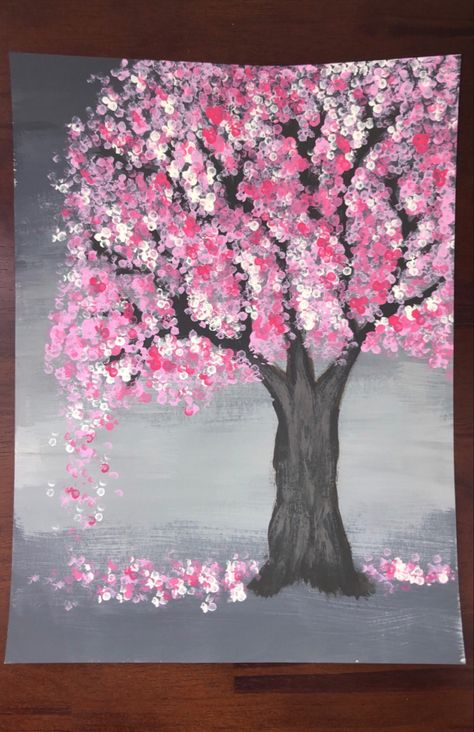 Pretty Paintings Easy Aesthetic, Cotton Swab Painting, Spring Drawing Easy, Plum Blossom Painting, Cherry Blossom Painting Acrylic, Bubble Wrap Art, Sakura Painting, Cherry Blossom Pictures, Pink Blossom Tree