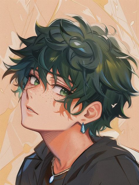 Deku Hair Down, Deku From My Hero Academia, Midorya Boku No Hero, Cute Midoriya Izuku, Anime Characters With Green Hair, Izuku Midoriya Hair, Midoriya Izuku Drawing, Green Haired Anime Guy, Mha Fanart Deku