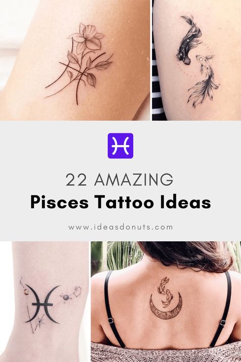 Dive into the world of Pisces with these best tattoo ideas! Let your imagination swim free and make a splash! Pisces Zodiac Symbol Tattoo, Pisces Witch Tattoo, Pisces And Capricorn Tattoo Combined, Tiny Pisces Tattoos, Greyson Tattoo, Pisces Tattoo Ideas For Women, Pisces Symbol Tattoo, Pices Zodiac Tattoo, Unique Pisces Tattoos