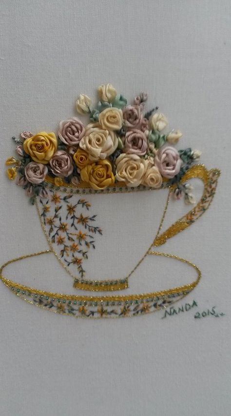 Rose Embroidery Pattern, Sulaman Pita, Silk Ribbon Embroidery Patterns, Ribbon Embroidery Kit, Ribbon Embroidery Tutorial, Ribbon Art, Embroidery Flowers Pattern, Embroidery Patterns Free, 자수 디자인