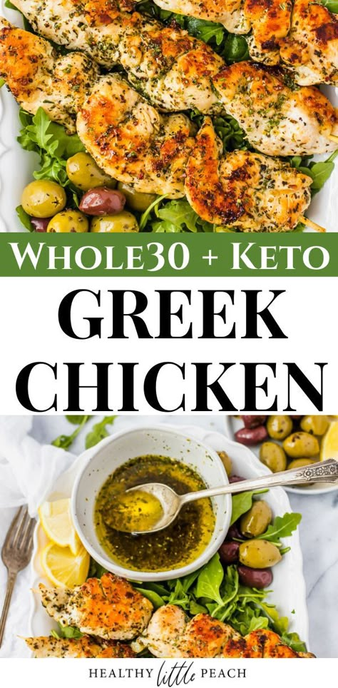 Whole 30 Keto, Keto Greek, Greek Olive Oil, Chicken On A Stick, Whole30 Dinners, Whole 30 Diet, Diner Recept, Keto Paleo, Greek Chicken