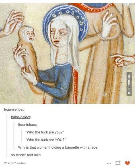 Why is she holding a baguette with a face? Medieval Reactions, Medieval Memes, Art History Memes, Funny Art History, Classical Art Memes, Hamilton Memes, History Humor, Totally Me, Memes Humor