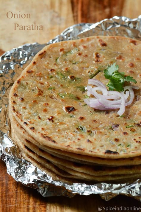 Onion Paratha Recipe - Pyaaz ka Paratha - Stuffed Paratha — Spiceindiaonline Stuff Paratha Recipe, Stuffed Paratha Recipe Indian, Pyaaz Paratha, Parota Recipe, Pyaz Paratha, Onion Paratha Recipe, Indian Paratha, Onion Paratha, Raw Onion