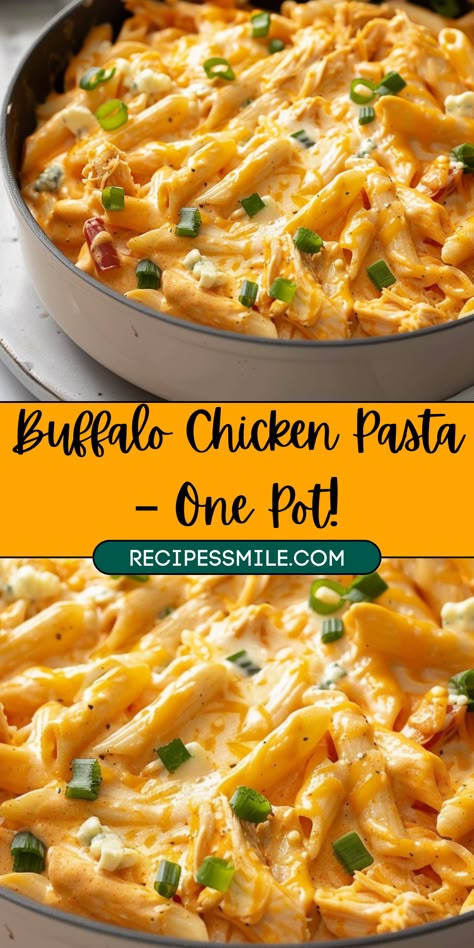 This Buffalo Chicken Pasta is a quick and easy one-pot dish that combines tender pasta, shredded chicken, and a spicy, creamy buffalo sauce. Ready in under 30 minutes, this flavorful recipe is perfect for buffalo flavor fans and makes for a comforting, family-friendly dinner. With just a few simple ingredients like chicken, buffalo sauce, and creamy cheddar cheese, this one-pot meal is perfect for busy weeknights or meal prepping!