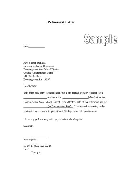 Download our Formal Retirement Letter template now to gracefully announce your retirement from Downingtown School. Easily customize the letter with the dates and details for a professional farewell. Available in DOCX format. Short Retirement Letter, Retirement Letter Sample, Retirement Letters For Teachers, Federal Employee Retirement, Retirement Letter To Employer, Retirement Letter, Retirement Announcement, Resignation Letters, Yours Sincerely