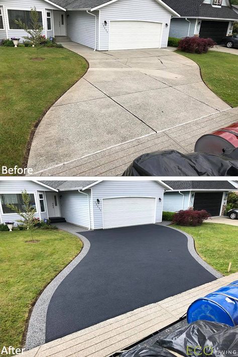 Patio Resurfacing Ideas, Driveway Ideas Cheap, Rubber Driveway, Driveway Border, Driveway Resurfacing, Driveway Entrance Landscaping, Asphalt Driveway, Side Yard Landscaping, Driveway Paving