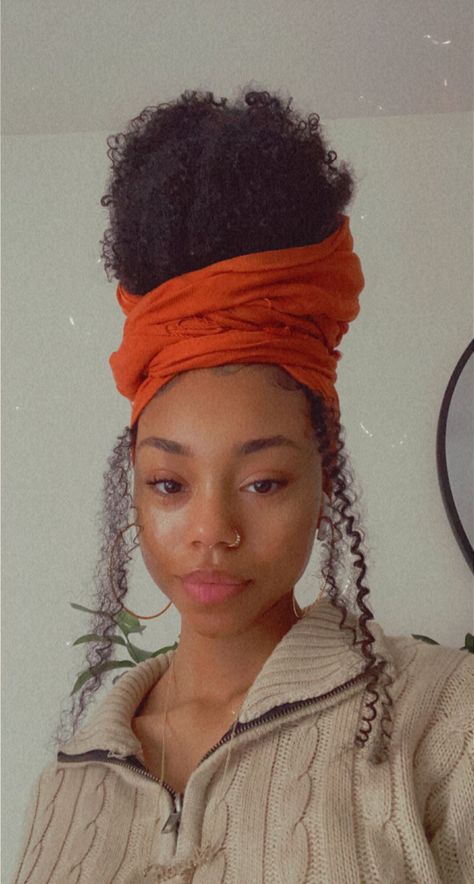 Head Scarf With Curly Hair, Bun With Head Scarf, Head Scarf Braids, Head Wrap Drawing, Head Scarf Styles Black Women, Wrap Hairstyle, Freeform Locs, Loc Updo, Headwrap Hairstyles