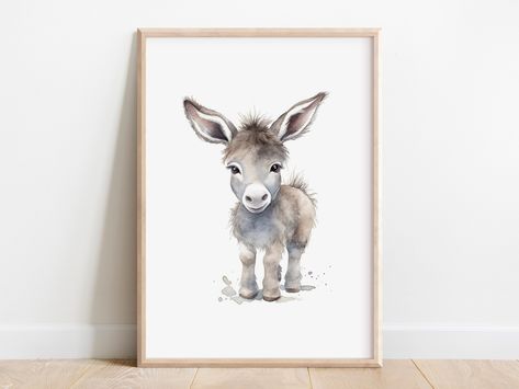 Donkey Nursery, Watercolor Donkey, Nursery Stories, Baby Donkey, Watercolor Nursery, Nursery Animal Prints, Animal Nursery, Watercolor Animals, Art File