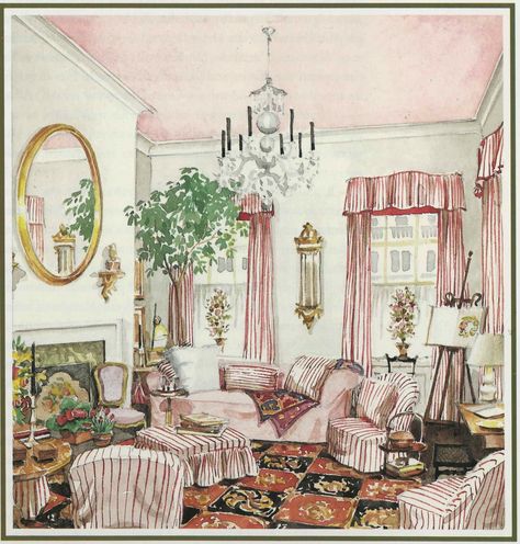 by Mark Hampton- Sister Dorothy Draper, Hampton Art, Interior Design Renderings, Drawing Interior, Interior Paintings, American Interior, Interior Design Sketches, Interior Sketch, Interior Illustration