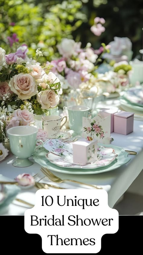 Discover unique bridal shower themes that will make your celebration unforgettable. From elegant garden parties to fun and modern themes, find inspiration for creating a memorable day. Explore creative ideas that fit every style and personality. Start planning a bridal shower that your guests will love and remember. Let these ideas inspire you to create a day full of joy and lasting memories. via @yeahweddings1 Winter Tea Party Bridal Shower Ideas, Garden Themed Bridal Shower Ideas Decor, Bridal Shower Vintage Theme, Unique Bridal Shower Themes Spring, Unique Wedding Shower Themes, Bridal Brunch Theme, February Bridal Shower Themes, March Bridal Shower Ideas, 2025 Bridal Shower Themes