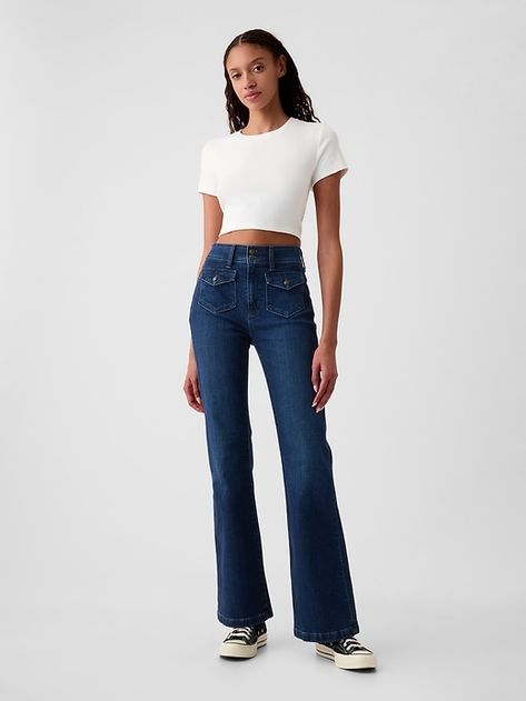 High Rise '70s Flare Jeans 70s Jeans Outfit, Women Flare Jeans, Jeans For Petite Women, 70s Jeans, Womens Flare Jeans, Jeans Look, Dark Indigo, Petite Women, 80s Fashion