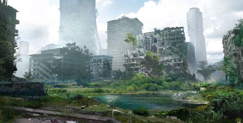 Ruined City Apocalypse Landscape, Post Apocalyptic City, Abandoned City, Apocalypse World, Post Apocalyptic Art, Ruined City, Apocalypse Art, Theme Tattoo, Nier Automata