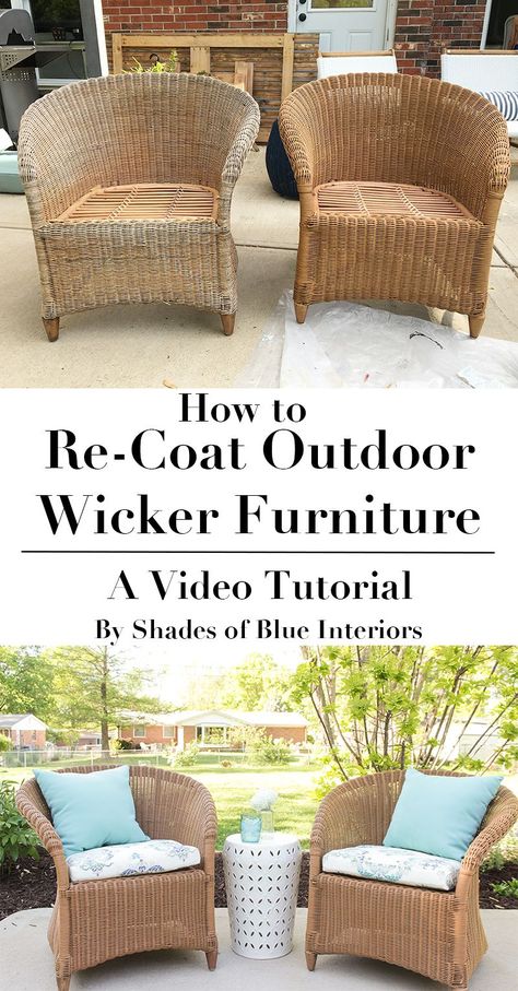 How to refresh aged or worn wicker furniture by recoating with a solid exterior stain. Video tutorial showing products and process used. Boho Wicker Decor, Wicker Furniture Makeover, Painting Wicker Furniture, Upcycled Decor, Patio Furniture Makeover, Treasure Maker, Enclosed Porch, Lloyd Loom, Painted Wicker