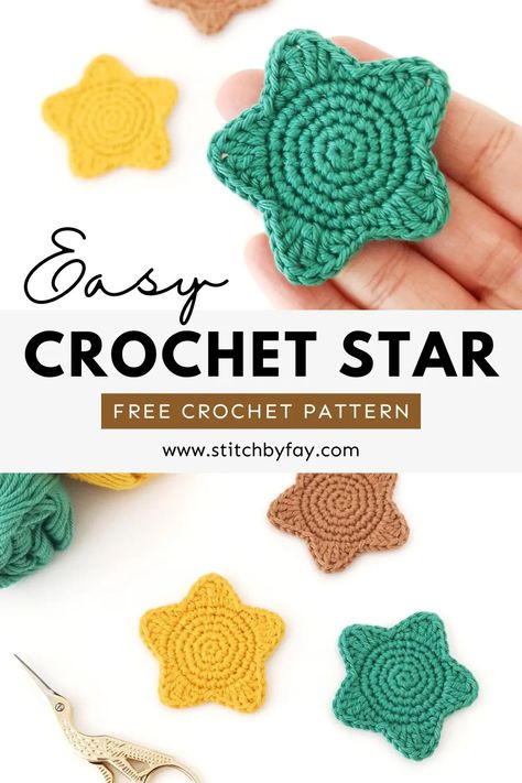 Easy Crochet Star Pattern (Free!) Easy Crochet Star, Crochet Star Pattern, Crochet Star Patterns, Scrap Yarn Crochet, Crochet Applique Patterns Free, Crochet Embellishments, Crochet Garland, Crochet Star, Confection Au Crochet