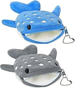 Krinisou Whale Shark Coin Purse, 2 Pcs Plush Coin Pouch, Cute Kawaii Wallet with Zipper Keychain, Small Embroidered Fish Sea Animal Change Purse for Women Zipper Keychain, Kawaii Wallet, Kawaii Fish, Shark Keychain, Small Coin Pouch, Embroidered Fish, Cute Coin Purse, Shark Gifts, Fish Sea