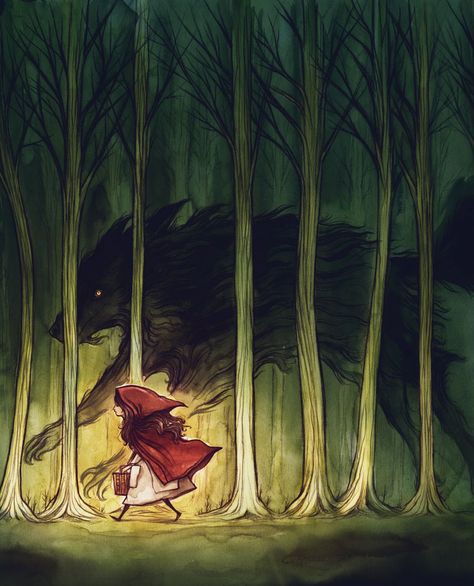 Red Riding Hood Art, Phone Wallpapers Tumblr, Red Ridding Hood, Wood Illustration, Red Cap, Tree Illustration, A Wolf, Tree Drawing, Arte Fantasy