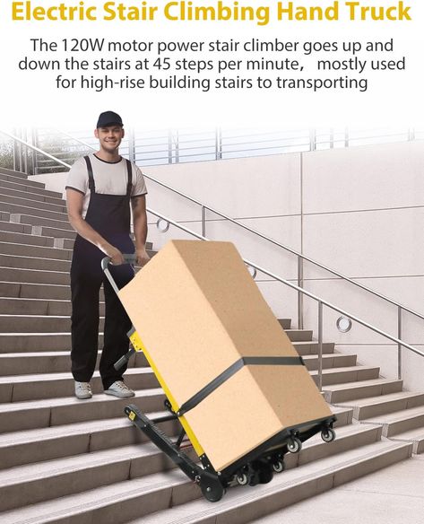 Electric Stair Climbing Hand Trucks Dolly Cart for Moving 441lb Capacity Heavy Duty Folding Stair Climber Cart Hand Trolley with 6 Wheels Motor Battery... Folding Stairs, Logistics Warehouse, Stair Climber, Building Stairs, Hand Cart, Stair Climbing, Hand Trucks, Utility Cart, Utila