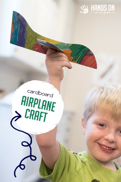 Make a fun airplane craft for pretend play with your kids! We just used simple cardboard from a cereal box, and it turned into hours of fun. Recycled Crafts Kids Preschool, Diy Crafts For Toddlers, Cardboard Airplane, Airplane Craft, Transportation Preschool Activities, Preschool Transportation, Simple Diy Crafts, Handmade Presents, Airplane Crafts