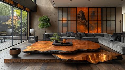 Exquisite Wood Coffee Table: A Statement of Elegance Tranquil Aesthetic, Wabi Sabi Living Room, Wabi Sabi Living, Large Living Room Layout, Large Living Room Decor, Large Wall Decor Living Room, Masculine Living Rooms, Wabi Sabi Interior, Large Living Room Rugs