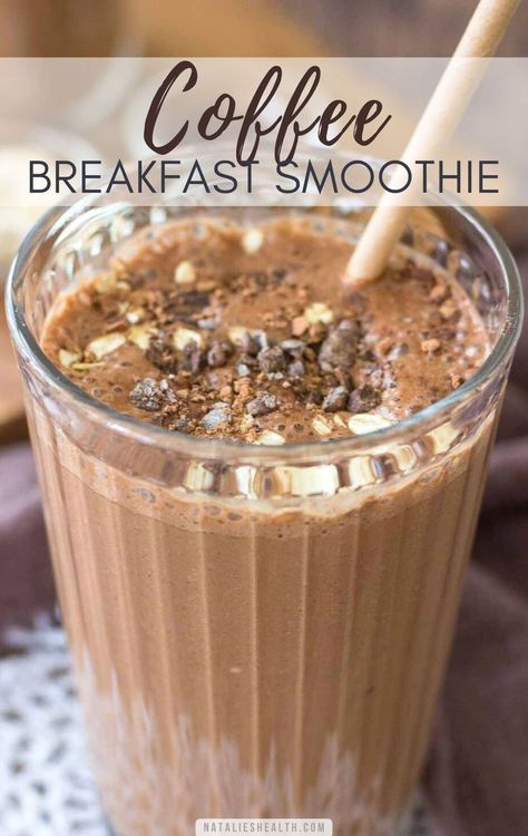 Thick and creamy, with a coffee kick, this Coffee Smoothie will surely energize you. It's packed with natural sweetness, hearty oats, and dark chocolate flavor. Coffee Breakfast Smoothie, Coffee Smoothie Recipes, Mocha Smoothie, Protein Shake Smoothie, Smoothie Recipes Healthy Breakfast, Smoothie Drink Recipes, Coffee Smoothie, Smoothie Detox, Protein Shake Recipes