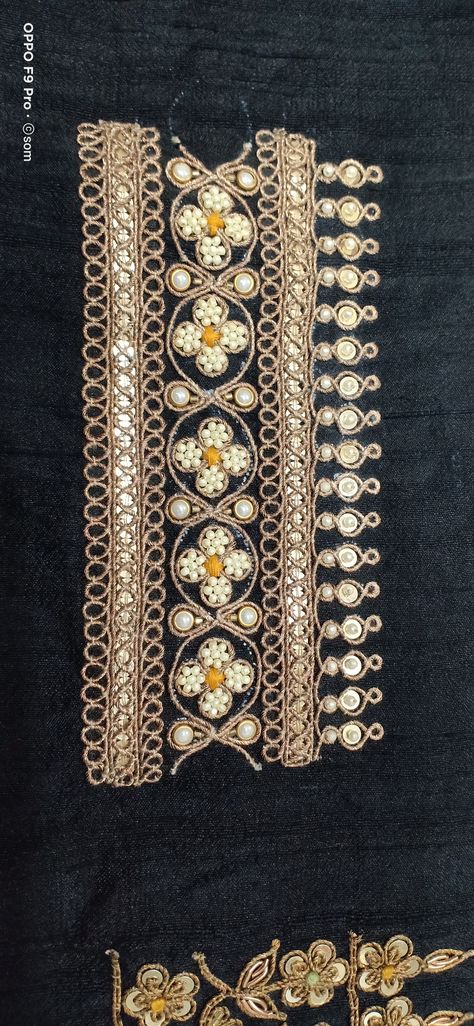 Marodi Work Border Crafting With Metal Sequins And Kasav Dori In Pure Raw Silk Metal Sequin Embroidery, Dori Embroidery Design, Marodi Work Sabyasachi, Dori Work Embroidery Design, Marodi Work Blouse, Marodi Embroidery, Marodi Work, Machi Work, M Embroidery