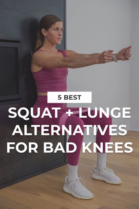 If you're dealing with knee pain, you don’t have to give up on lower body strength training. These five lunge and squat alternative exercises allow you to strengthen the same muscles, but with much less stress on your knee joints. Modified Squats For Bad Knees, Lunge Alternatives For Bad Knees, Workouts For Knee Pain, Quad Exercises For Bad Knees, Lower Body Strength Training, Bad Knee Workout, Lower Body Strength, Knee Strengthening Exercises, How To Strengthen Knees