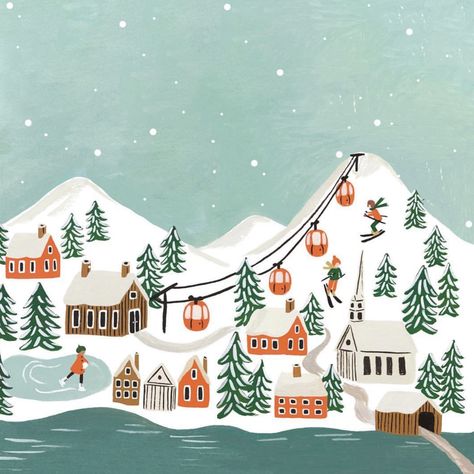 Tattoos Outdoors, Snowy Village, Christmas Card Art, Christmas Drawing, Winter Art, Holiday Illustrations, Christmas Illustration, Art Travel, Holiday Art