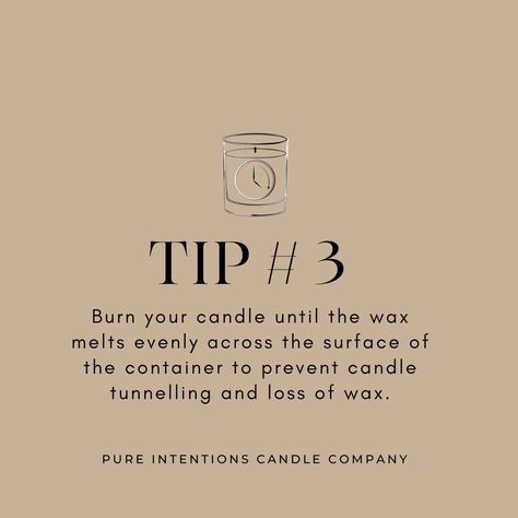 Keep your candles glowing safely this fall with a few simple tips! ✨Trim the wick to 1/4 inch before each burn to prevent soot and uneven burning. ✨Always let the wax melt to the edges on the first burn to avoid tunneling. ✨Never leave your candle unattended, and keep it away from drafts or flammable items. ✨Stay cozy and safe as you light up your space with our favorite fall scents! #CandleCare #FallSafety #CozyVibes #CandleCare #BurnBright #SafeBurning #CandleLovers #CozyCandles Wax Melt Tips, Candle Tunneling, Candle Tips, Candle Burning, Cozy Candles, Candle Glow, Intention Candles, Fall Scents, Candle Companies