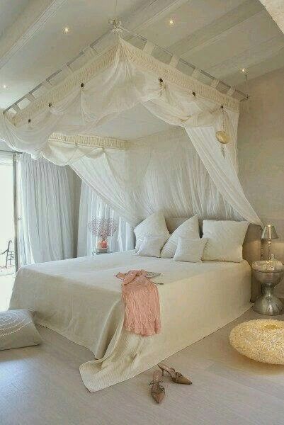 Modern Shabby Chic, Canopy Beds, Canopy Bedroom, Mini Lights, Shabby Chic Bedding, Dekorasi Kamar Tidur, Canopy Design, Princess Room, Shabby Chic Bedrooms