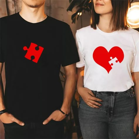 Funny Matching Shirts, Loose Tshirt, San Valentine, Couple Tshirts, Tshirt Fashion, Linen Pants Women, Couple Matching, Couple T-shirt, St Valentin